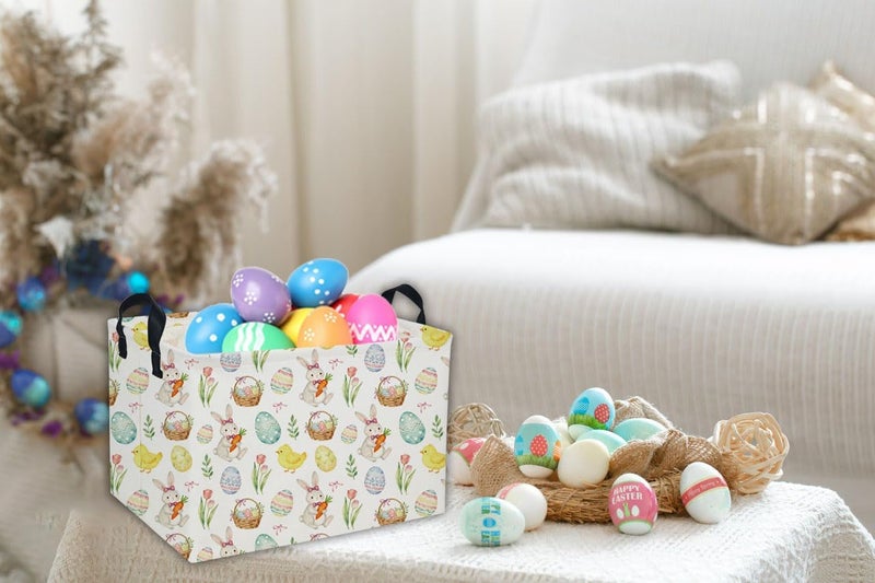 DDBASKET Easter Basket for Kids Easter Gift Basket Empty Baby Easter Basket for Boys and Girls Rectangular Toy Storage Basket Organizer Bin Box Cute Easter Egg Room Decor for Home(Easter Gift Basket) - Image 3